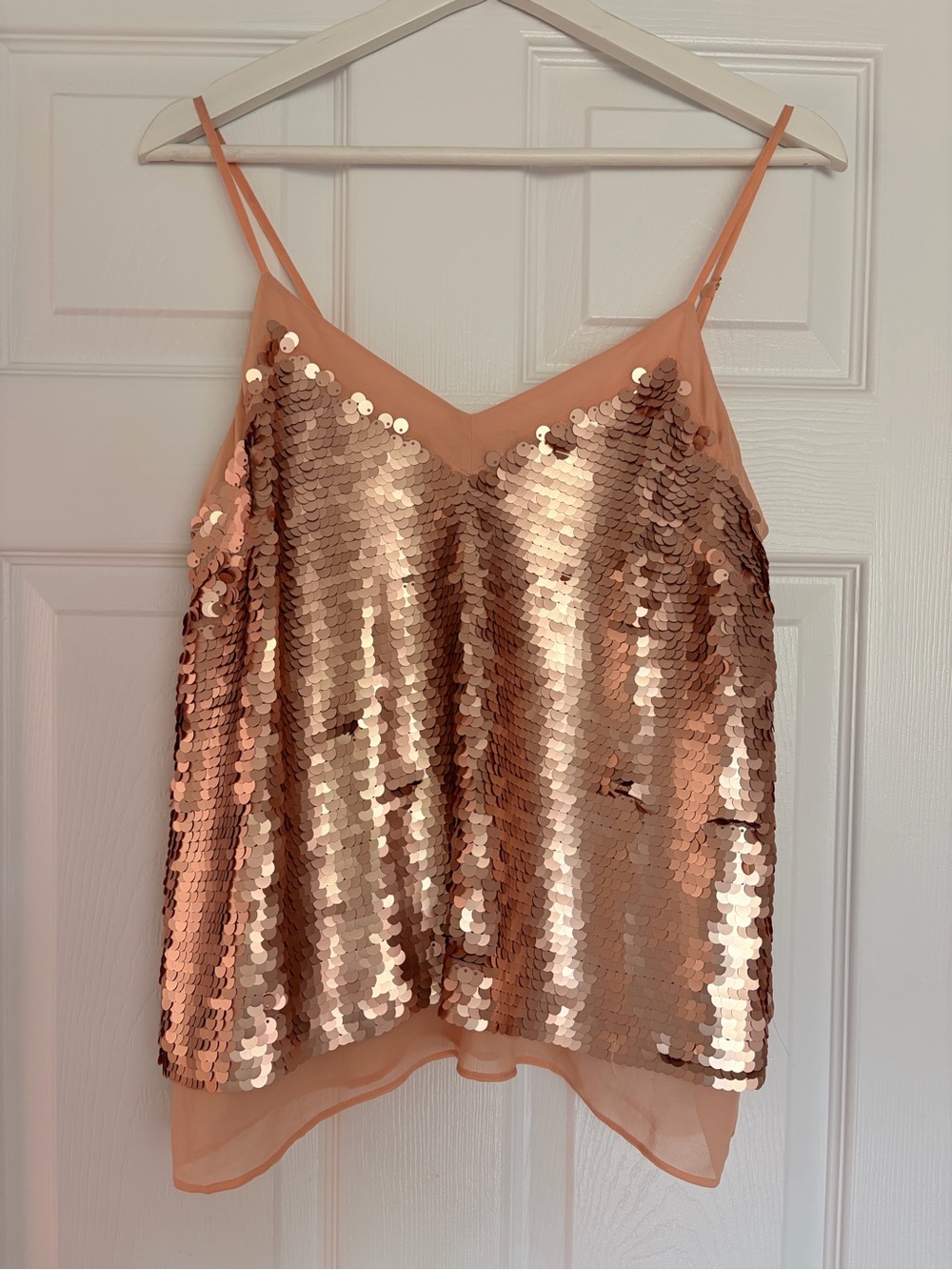 Antropologie y2k Sequined V-Neck Cami Top in Rose Gold moulinette soeurs vintage